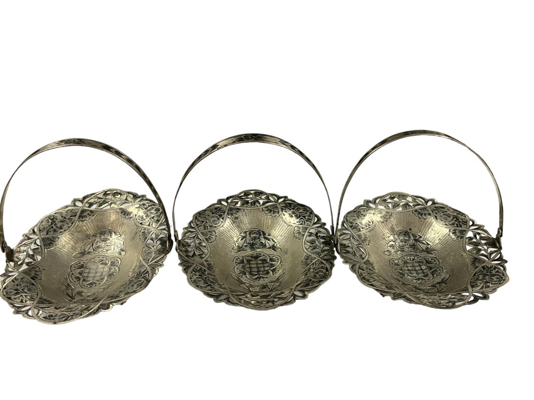 Three Antique Middle Eastern Persian Solid Silver Repose Baskets (1 of 10)