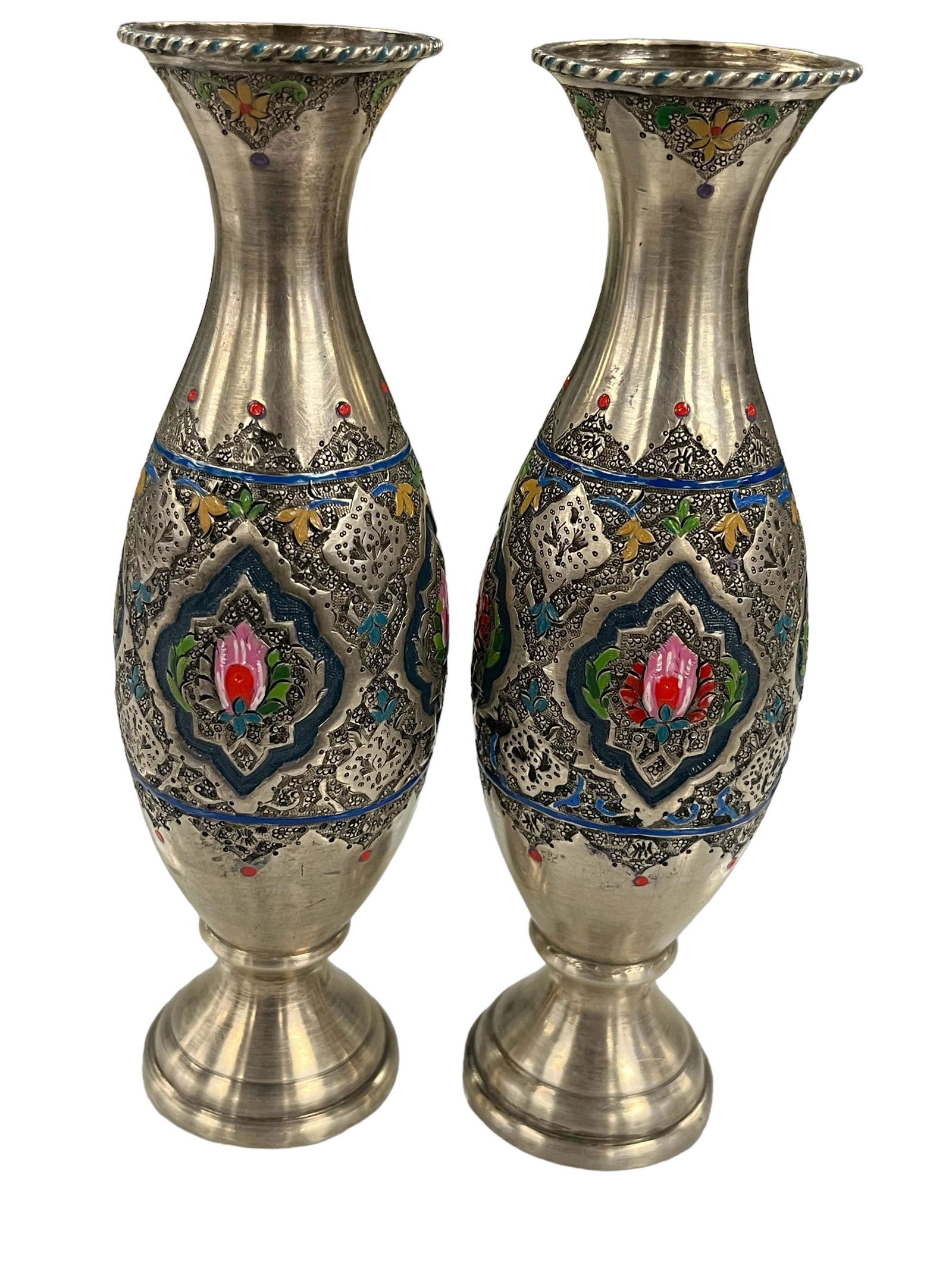 Pair of Antique Persian Solid  Silver Repose Vases (1 of 8)