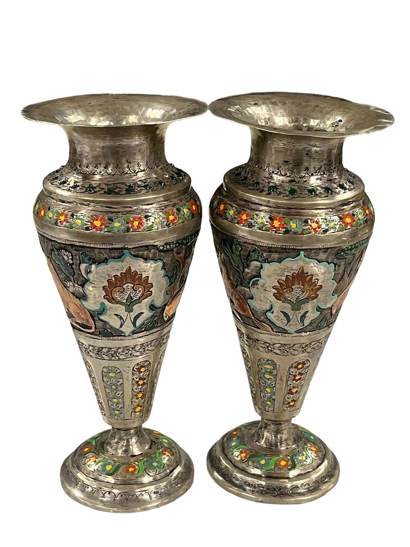 Pair of Antique Persian Solid Silver Repose Vases (1 of 12)