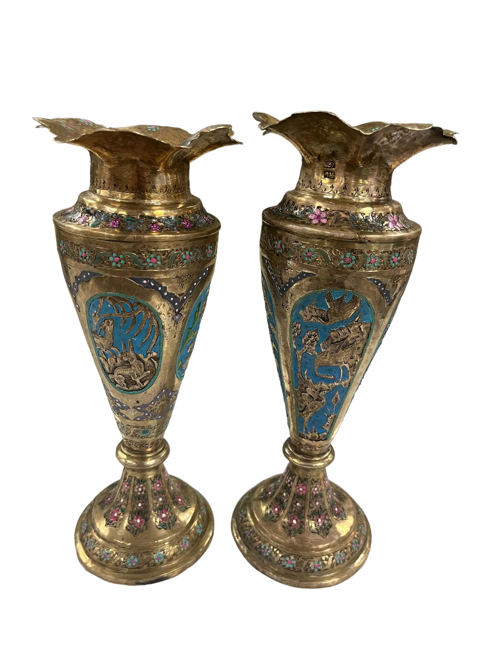 Pair of Antique Persian Solid  Silver Repose Vases (1 of 12)