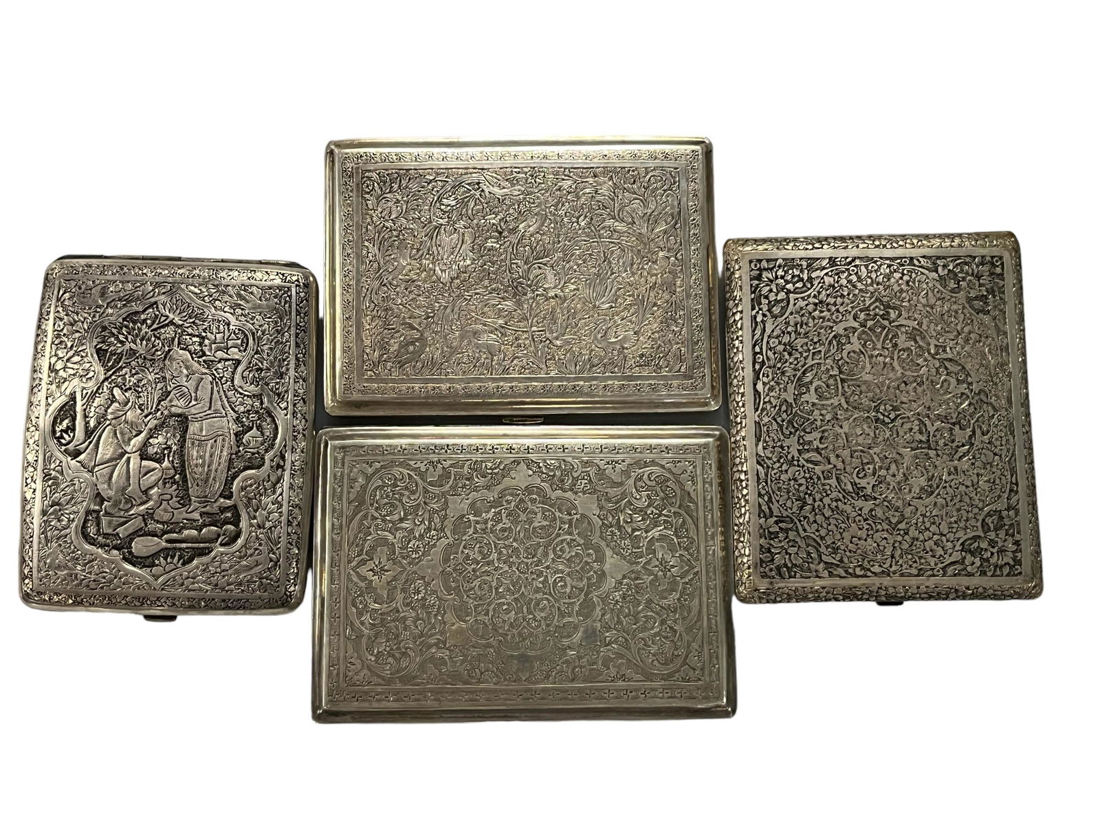 Group of Four Antique Persian Solid  Silver Repose Boxes (1 of 15)