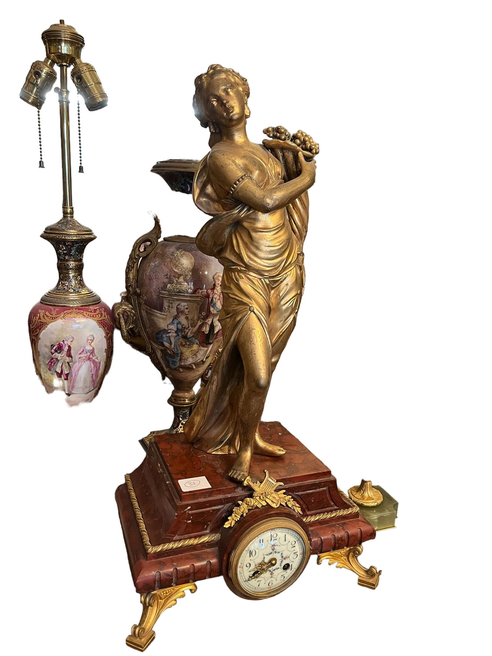 19th C. Gilt Bronze and Rouge Marble Clock (1 of 8)
