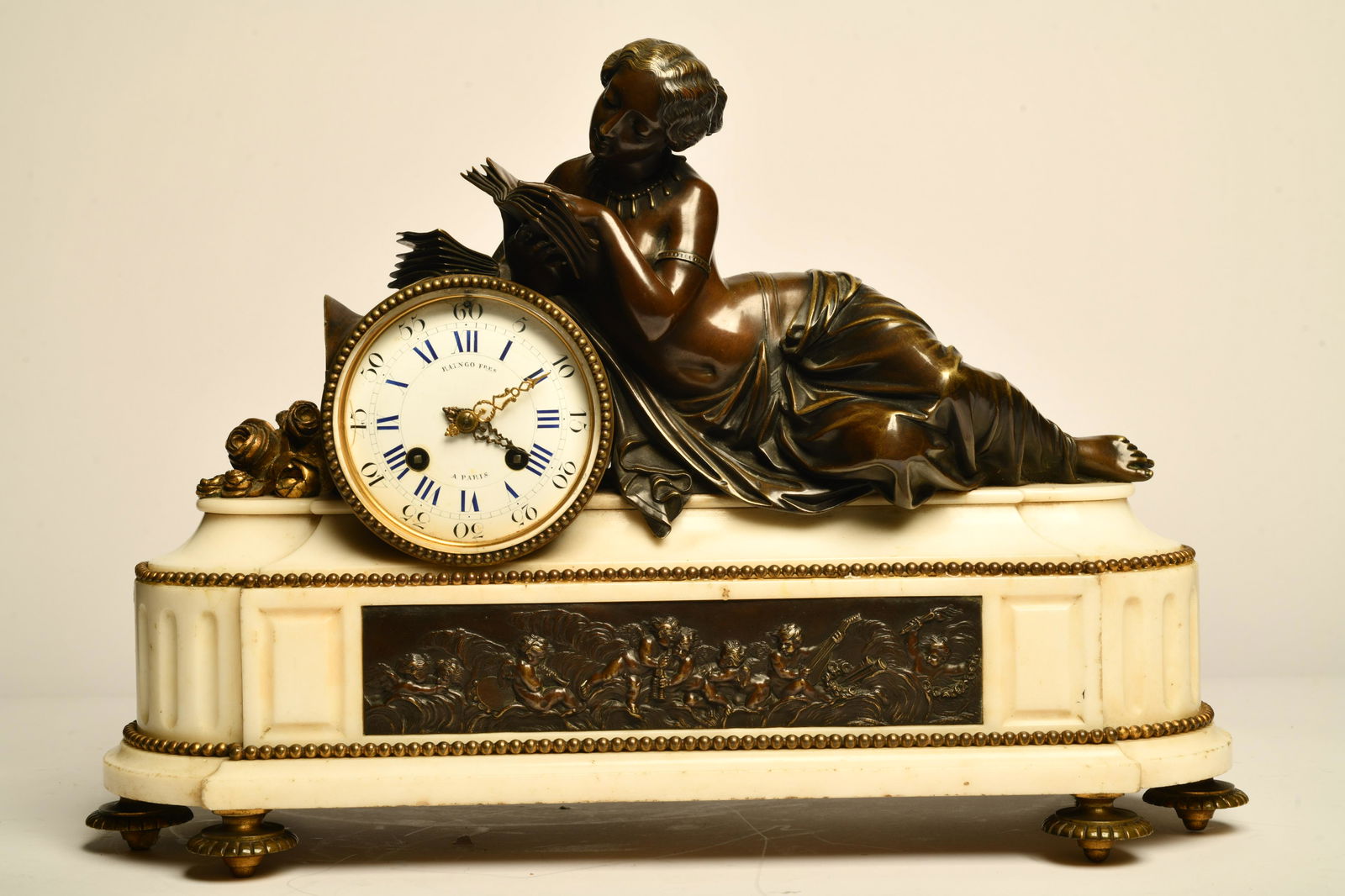 Antique 19th C. French Bronze and White Marble Mantle Clock (1 of 12)