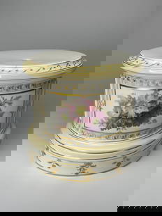 Porcelain Base - KPM Berlin - Postament: KPM Berlin - partially yellow table porcelain, painted grisaille and richly gilded, in the form of a truncated column with flared foot, fluted wall with three transverse rectangular fields, these pain