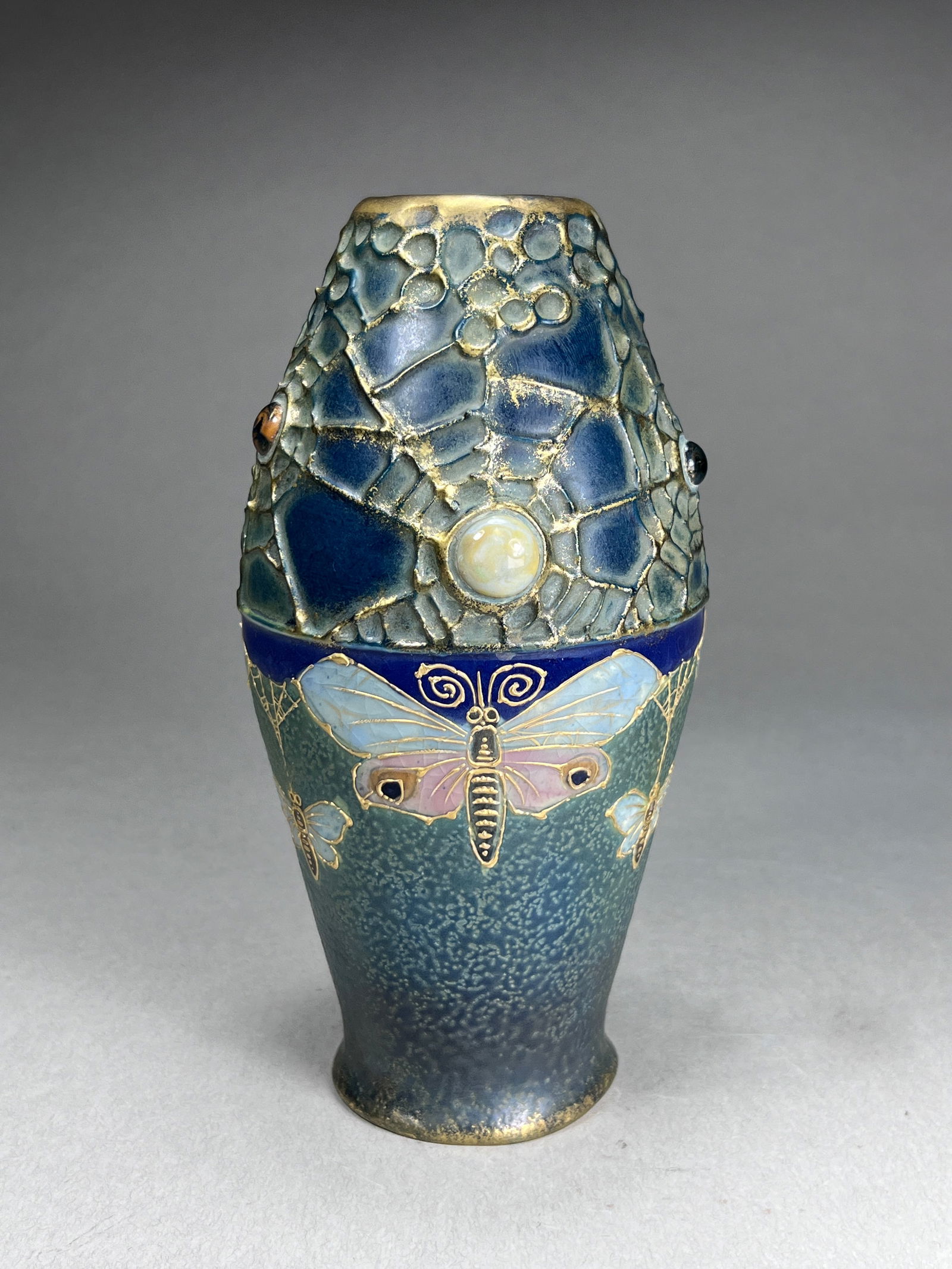 Art Nouveau Gres Bijou Semiramis Vase Featuring Butterfly and Spiderweb Motifs by RStK Amphora made (1 of 11)