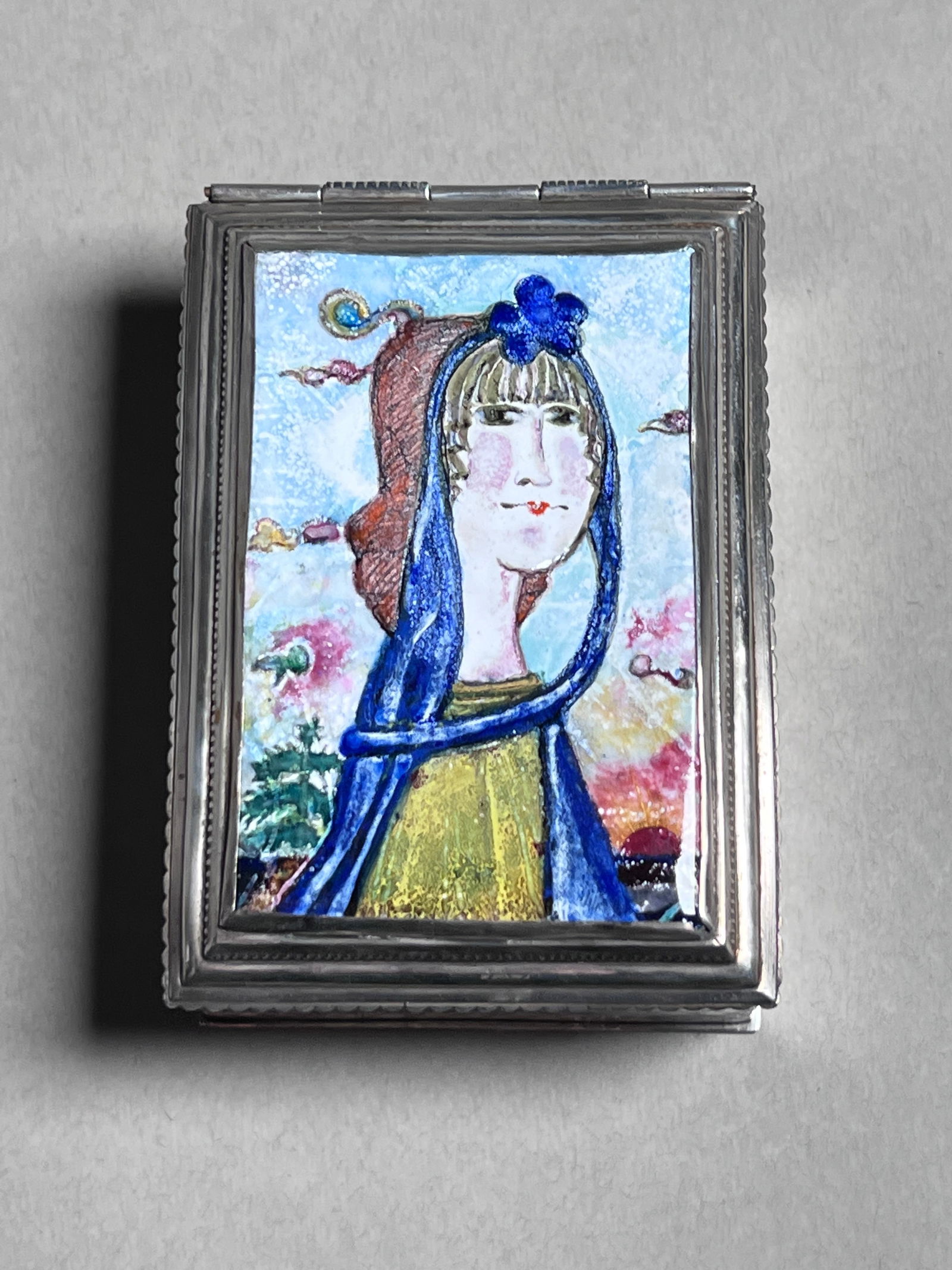 Wiener Werkstatte Enamel Silvered Metal Box With Portrait of a Woman - Early 20th Century (1 of 14)