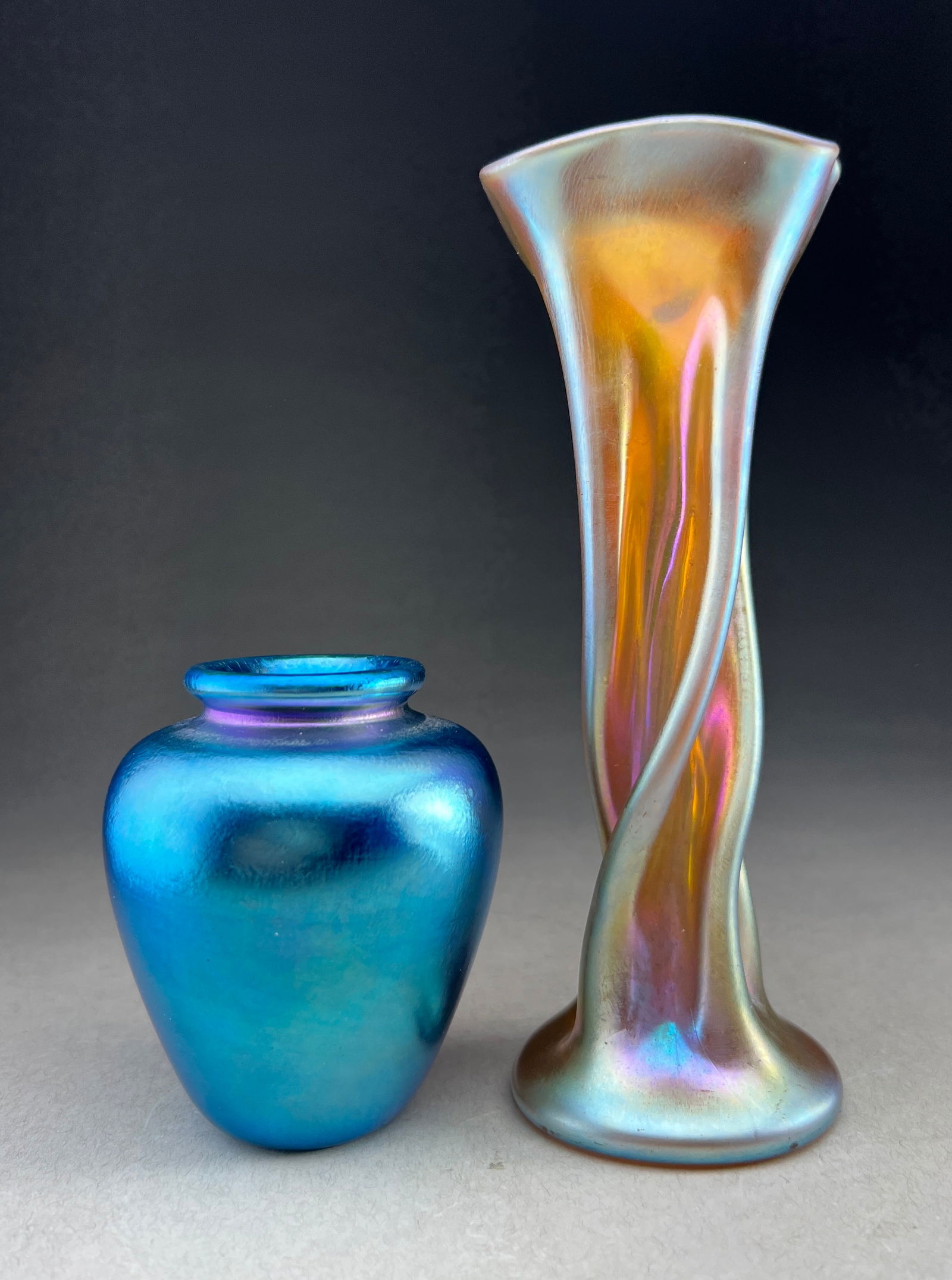 Art Nouveau Iridescent Aurene Art Glass Vases - Steuben & Quezal, c. 1900-1910 (1 of 8)
