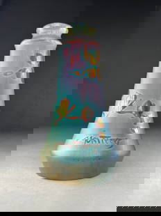 Montieres Iridescent Art Nouveau Ceramic Vase - c.1900: Montieres Iridescent Art Nouveau Ceramic Vase - c.1900 Art Nouveau ceramic vase exhibiting a spectacular iridescent glaze in shifting tones of turquoise, purple, and gold. The conical form with concav
