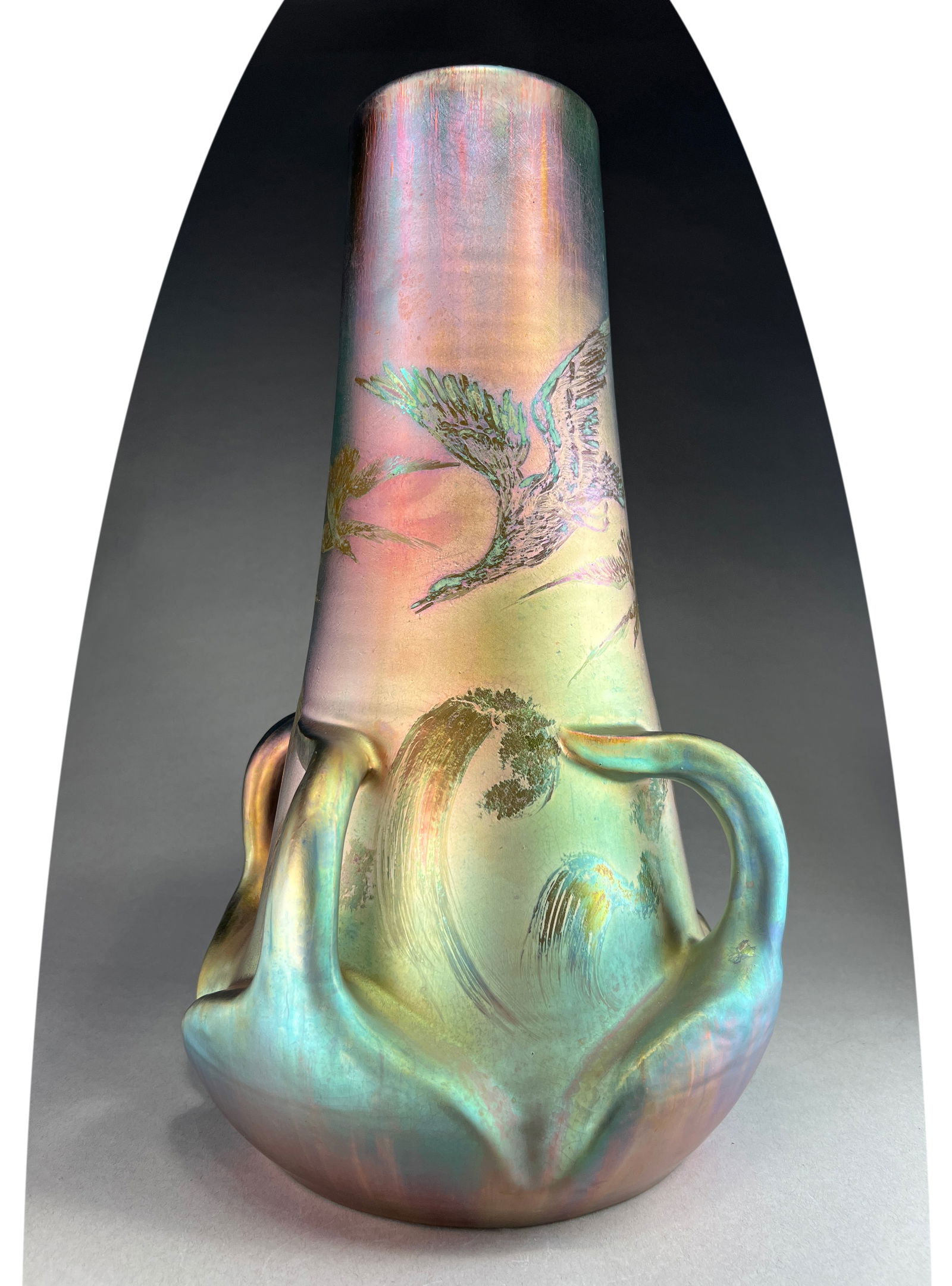 Jerome Massier Fils Iridescent Art Nouveau Ceramic Vase with Albatross Motif, - 1900s (1 of 14)