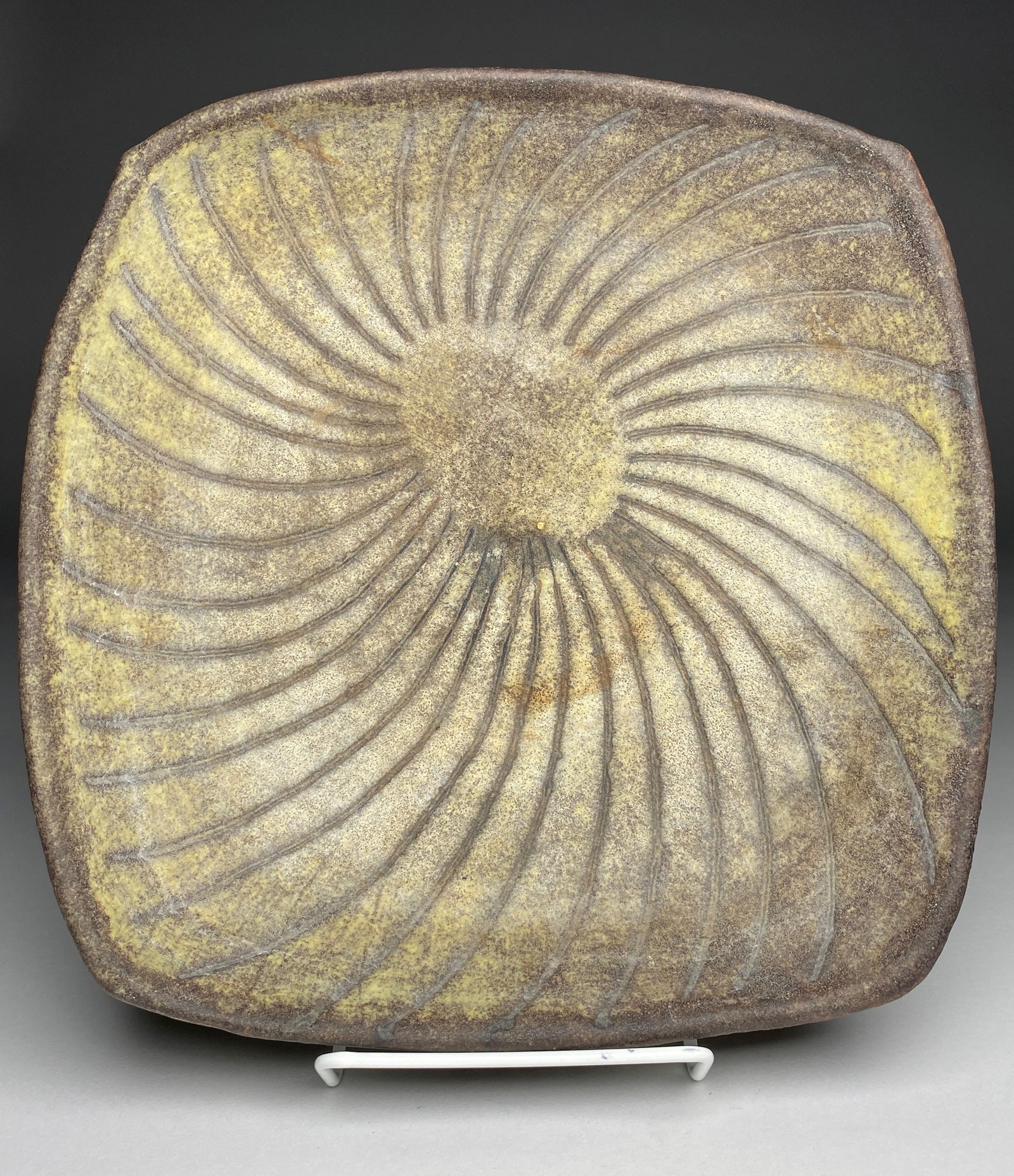 Marcello Fantoni Glazed Ceramic Plate with Radiating Relief, Florence, Mid-20th Century (1 of 5)