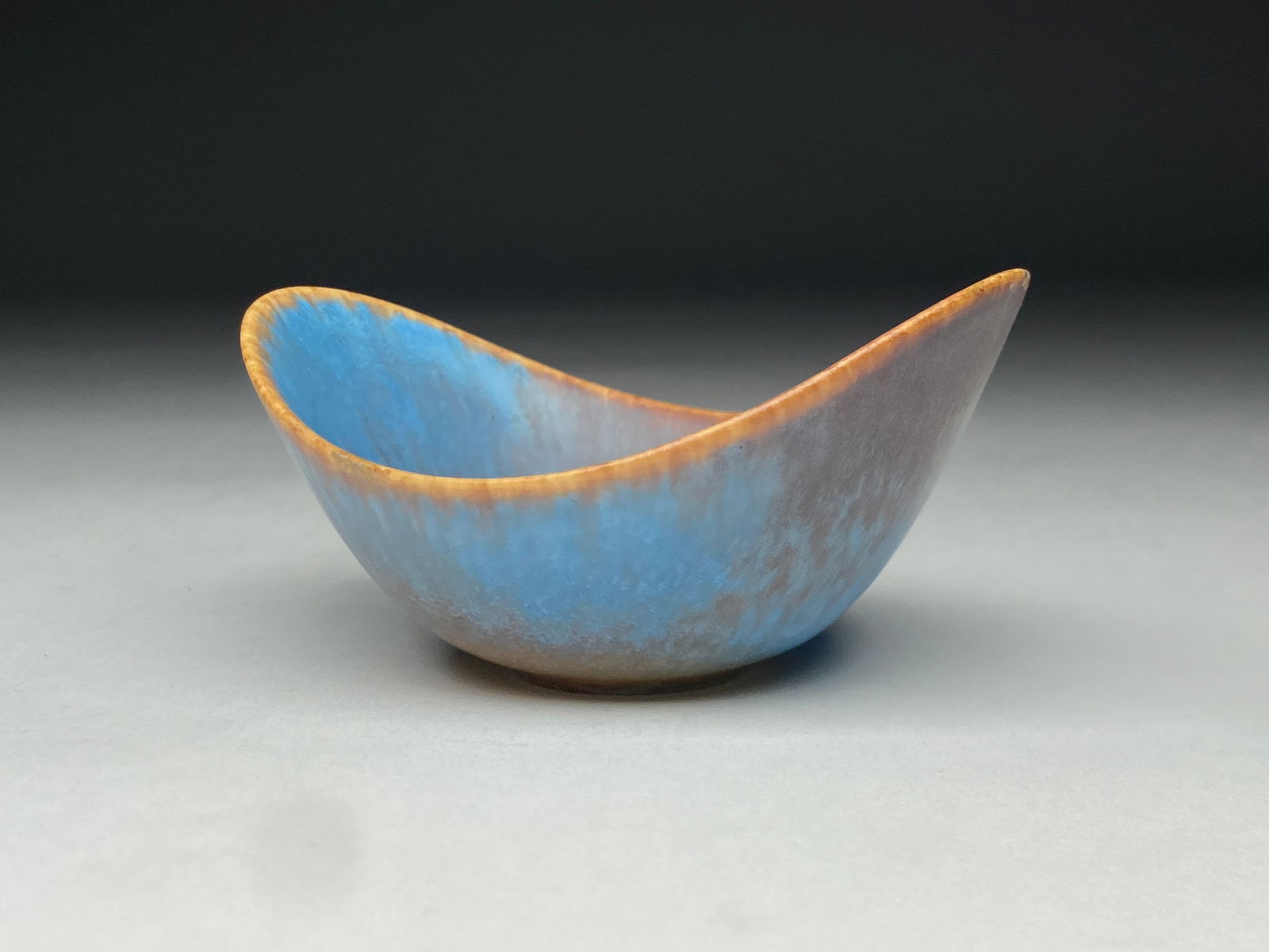 Gunnar Nylund Elliptical Stoneware Bowl with Blue and Brown Glaze for Rorstrand - c.1950s-60s (1 of 4)