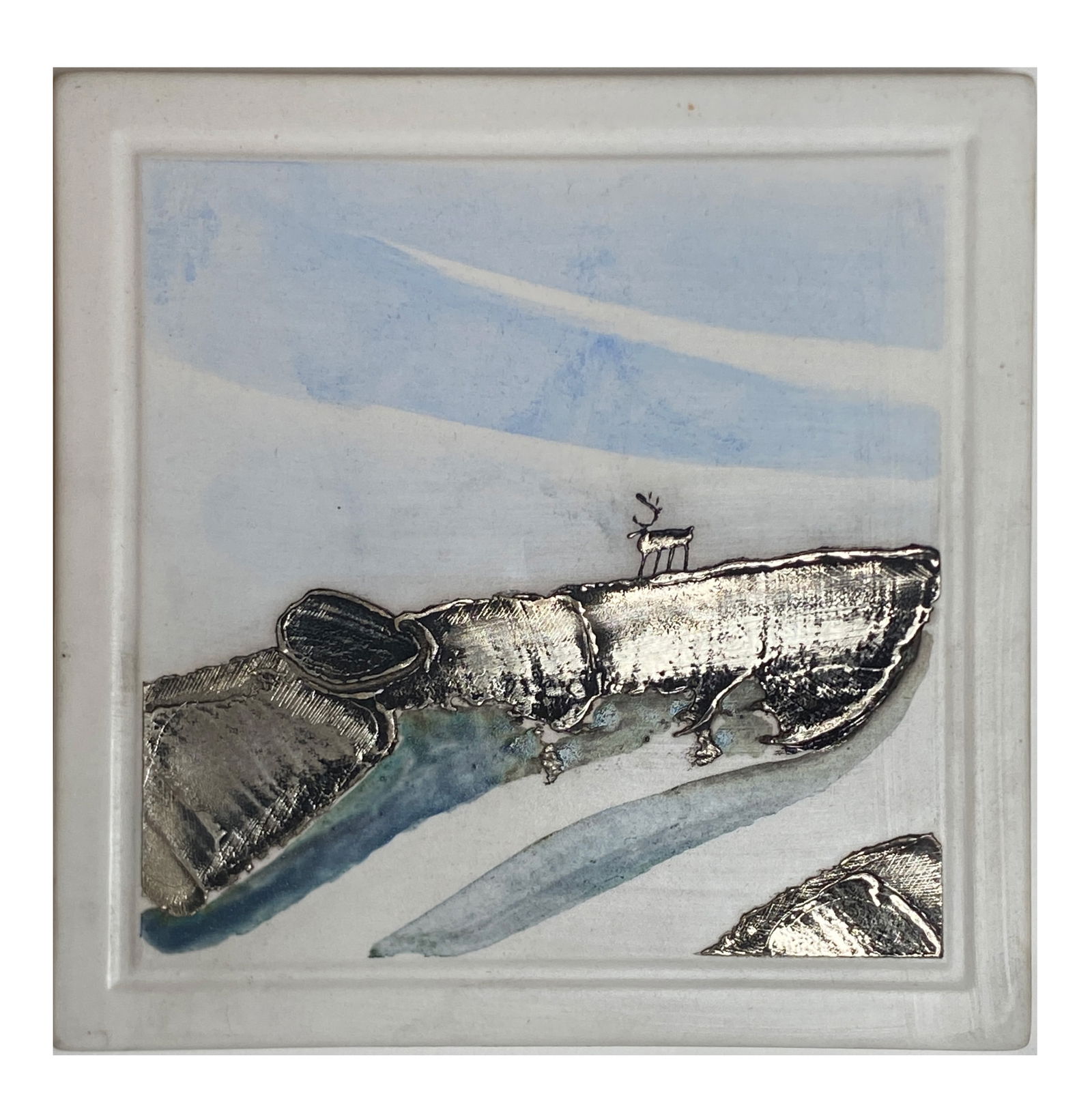 Borje Skohg Glazed Ceramic Tile with Landscape and Deer - Mid 20th Century (1 of 3)