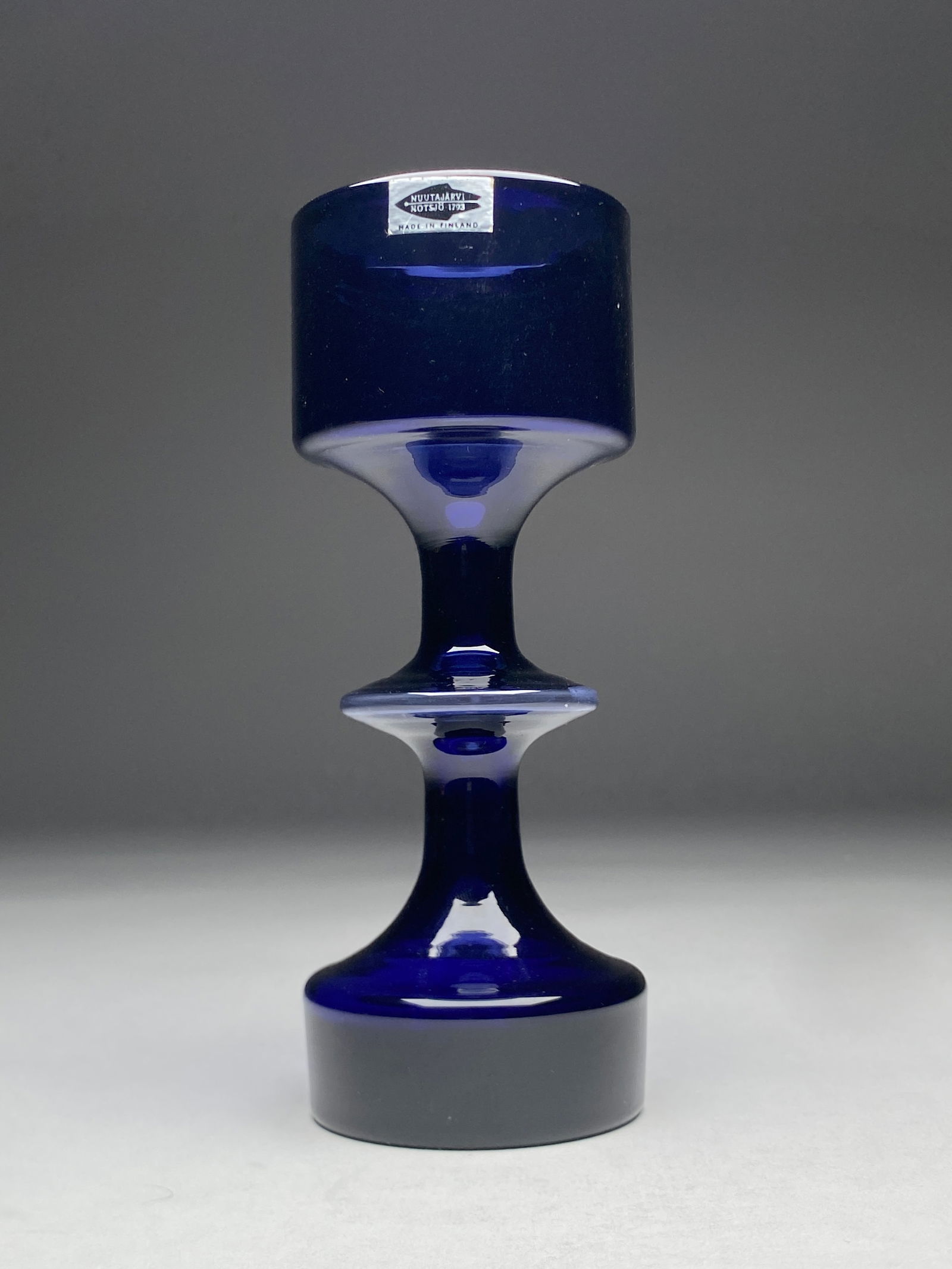 Kaj Franck Nuutajarvi Blue Glass "Rulla" Goblet Vase - Mid 20th Century (1 of 4)