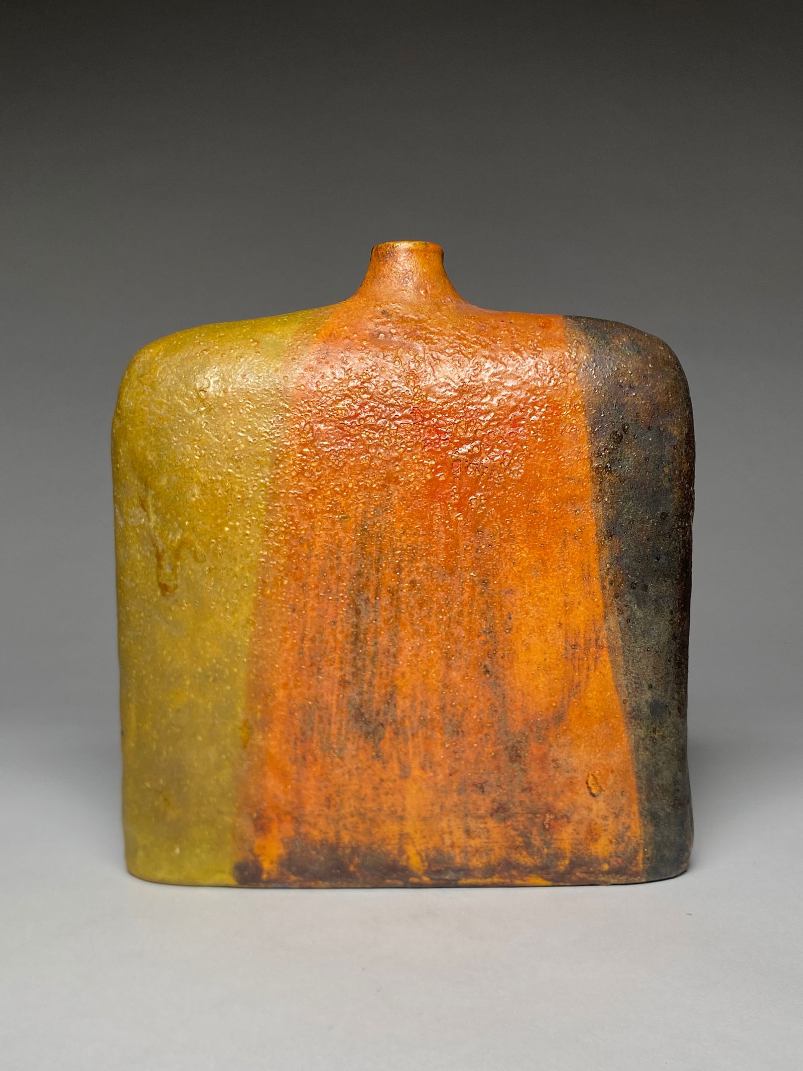 Marcello Fantoni Glazed Ceramic Abstract Modernist Vase for Raymor - 1960s: Marcello Fantoni Glazed Ceramic Abstract Modernist Vase for Raymor - 1960s The vase has a rectangular form with rounded shoulders and a narrow tapering neck, its architecture giving the piece a sculpt