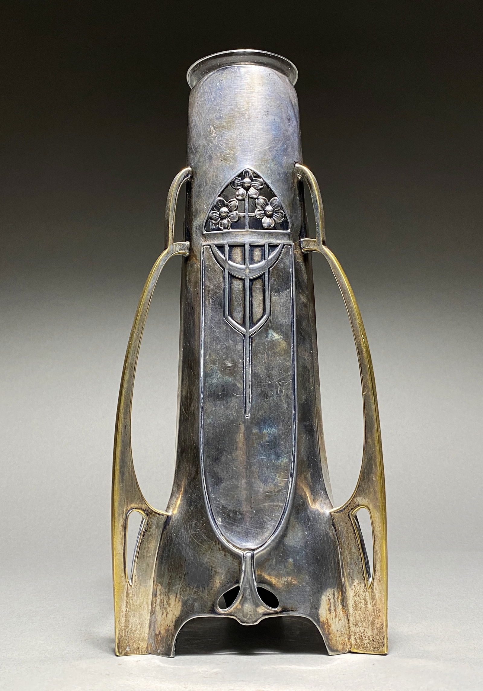 Art Nouveau / Jugendstil Silver-Plated Three-Handled Vases with Glass Vial, Circa 1870-1910 (1 of 4)