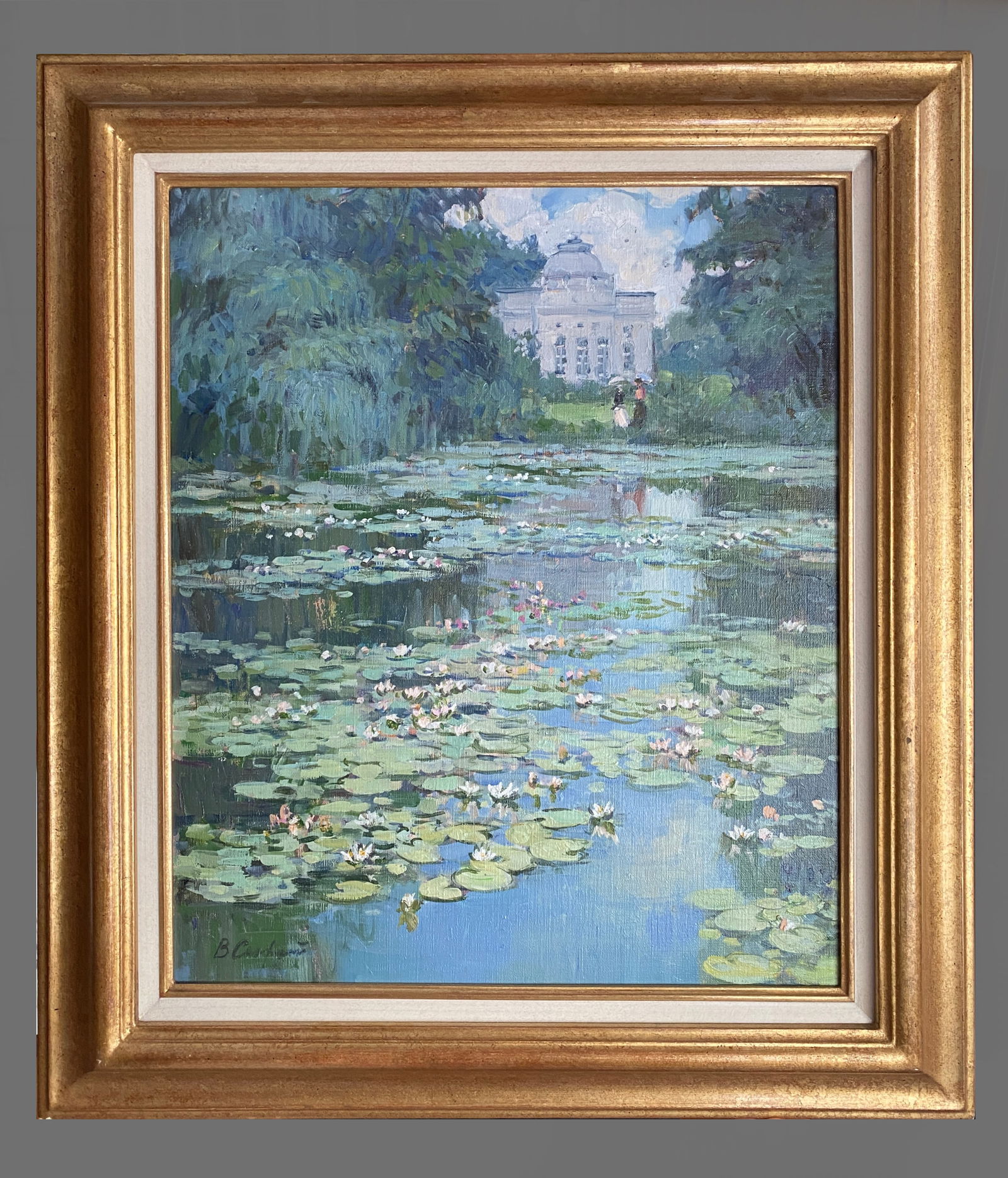Valery Sekret (1950s) "Water Lilies in the Garden of Bagatelle" oil on canvas, framed (1 of 10)