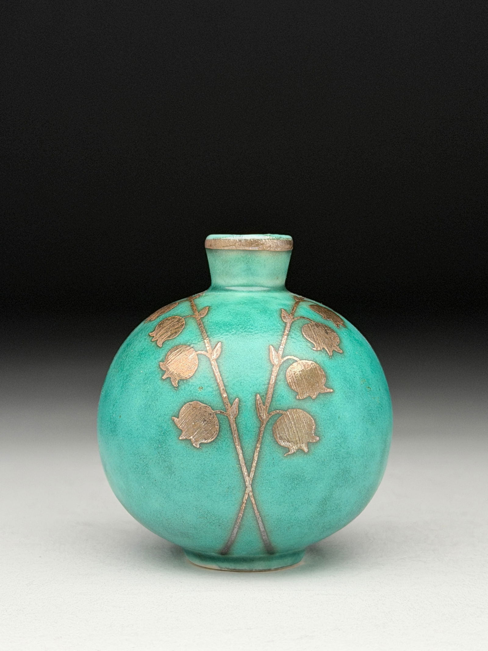 Wilhelm Kage Argenta Petite Globular Stoneware Vase with Bellflower Motif (1 of 4)