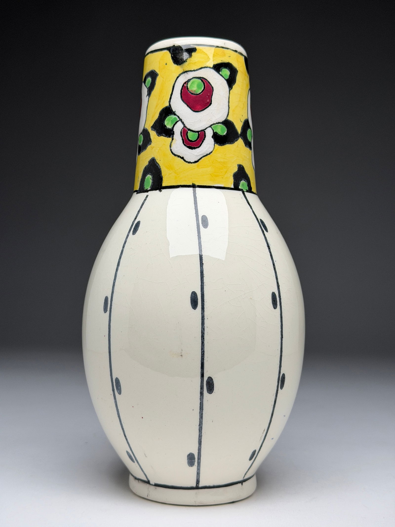 Charles Catteau for Boch Freres Keramis Glazed Ceramic Ovoid Vase - Art Deco Period: Charles Catteau for Boch Freres Keramis Glazed Ceramic Ovoid Vase - Art Deco Period This striking ovoid vase presents a balanced, sculptural form with a gently rounded body rising into a short, cylind
