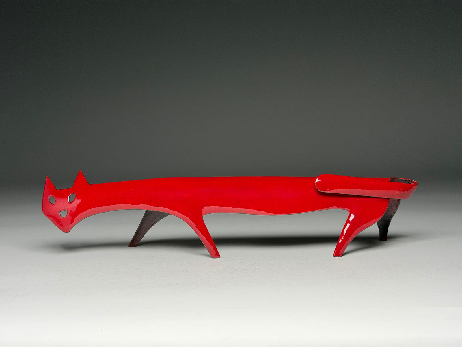 Rare Paolo de Poli for Gio Ponti Red Enamel "Gatto" - A Mid-Century Masterpiece Enameled copper,: Rare Paolo de Poli for Gio Ponti Red Enamel "Gatto" - A Mid-Century Masterpiece Enameled copper, circa 1956 The Gatto (Italian for "cat") is one of the most elegant and recognizable animal figures des
