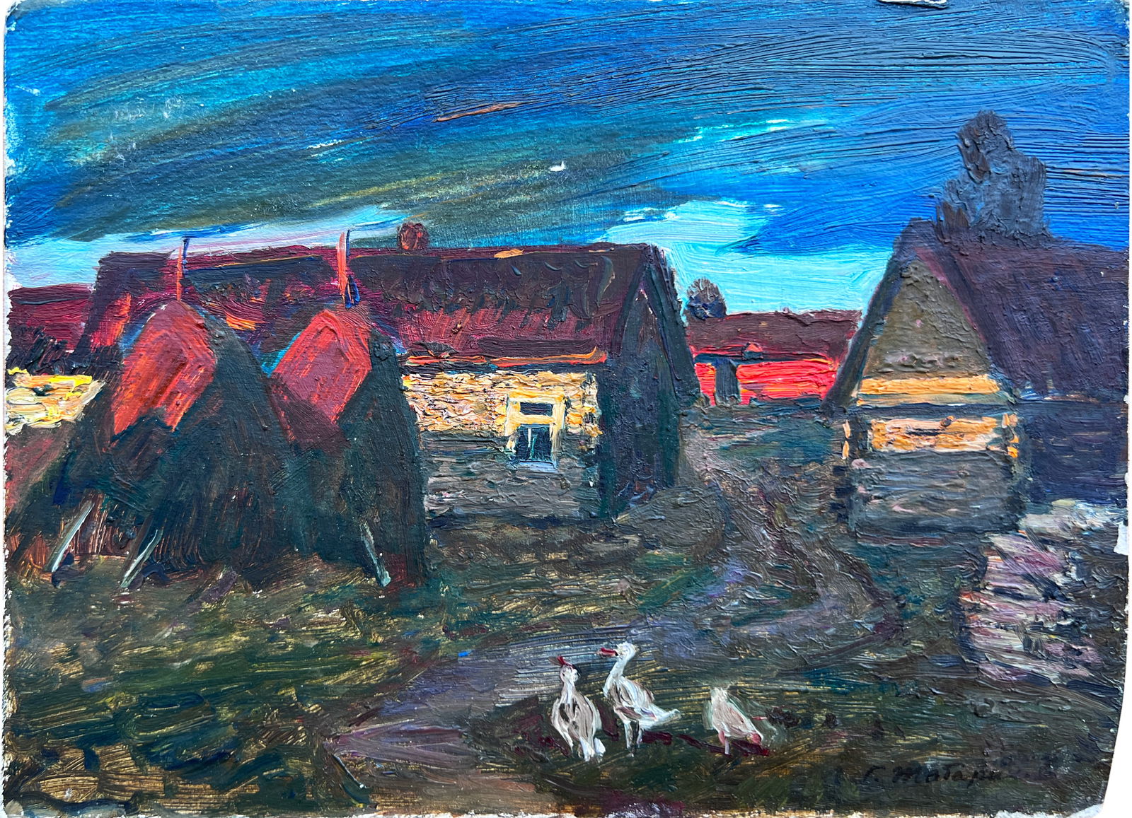 German A. Tatarinov - Summer Village in Evening - 1984: Rural Village in the Autumn Fog German Alexeevich Tatarinov Russian, 1925-2006 German Alexeevich Tatarinov - Soviet, Russian painter, Honored Artist of Russian Federation, lived and worked in Leningra