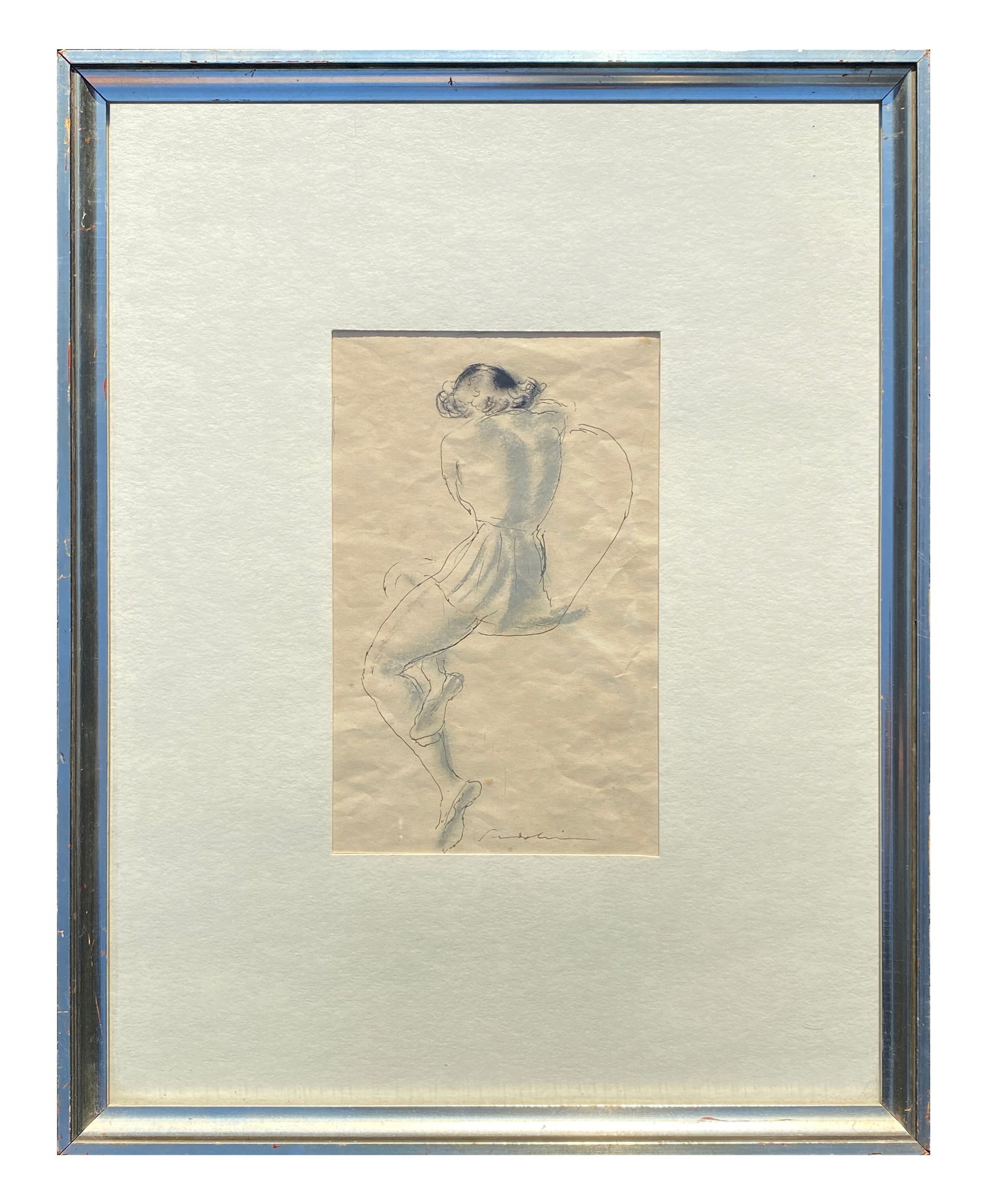 Refined charcoal figure study by Danish artist Ebbe Sadolin (1900-1982),: Refined charcoal figure study by Danish artist Ebbe Sadolin (1900-1982), Depicting a dancer, the drawing showcases Ebbe Sadolin's ability to capture movement through minimal, flowing lines. Executed o