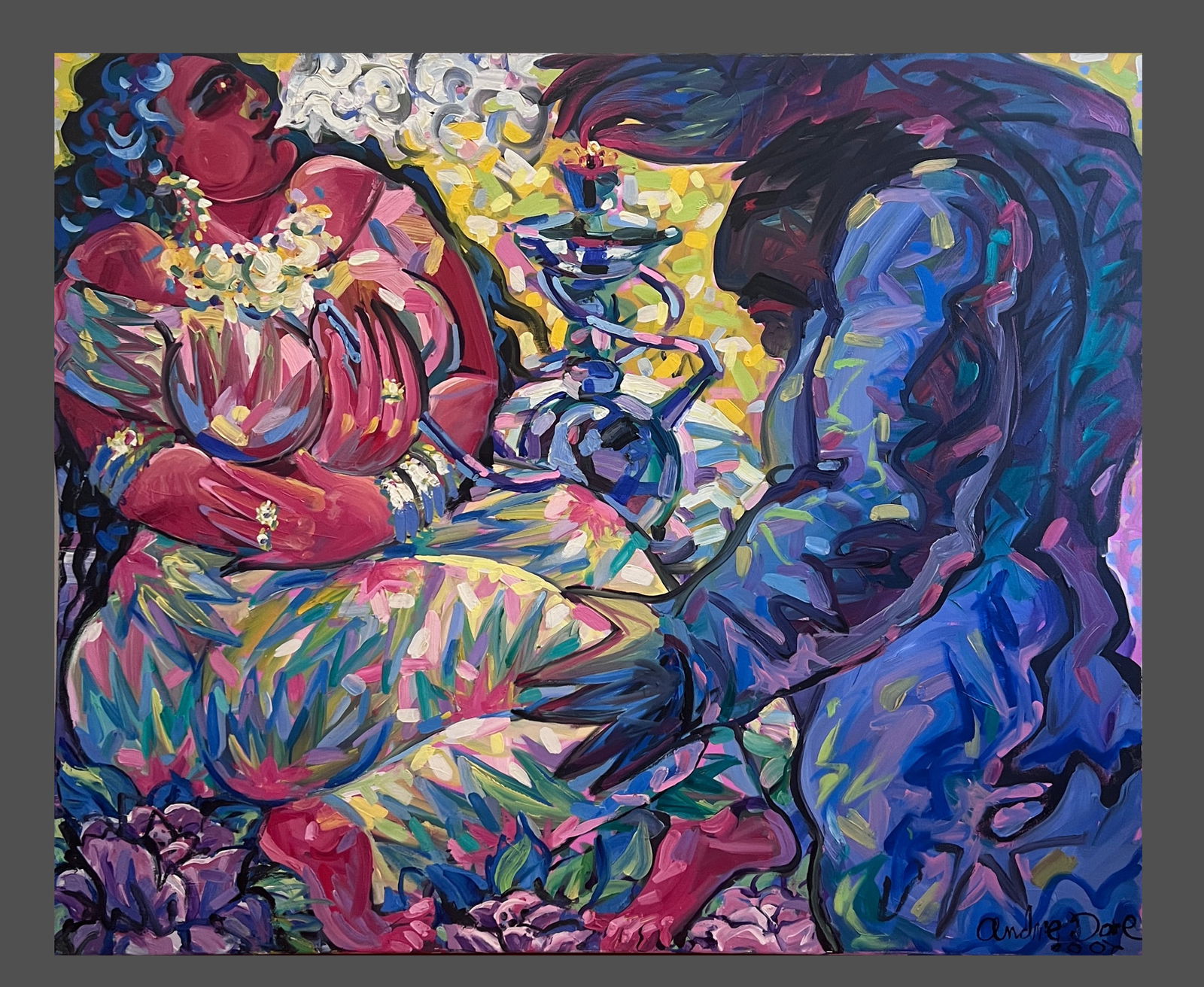 Andre Dore (1970-) "Guardian of Her Blossoms": Andre Dore (American, b. 1970) Guardian of Her Blossoms, 2007 A striking and expressive oil painting by contemporary American artist Andre Dore, Guardian of Her Blossoms exemplifies the artist's signa