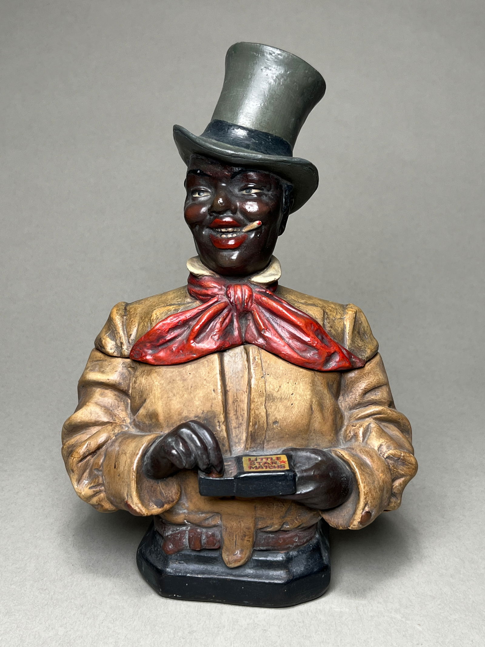 Americana Style Ceramic Humidor Jar by Johann Maresch - Smoking Gentleman - Austria: Americana Style Ceramic Humidor Jar by Johann Maresch - Smoking Gentleman - Austria Austrian Humidor tobacco jar made out of polychrome terracotta, depicting a finely dressed gentleman preparing to st
