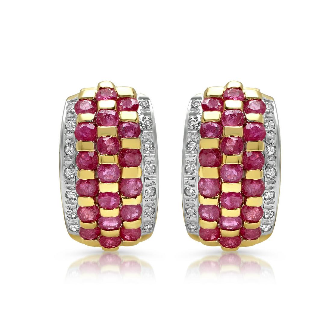 14K YELLOW GOLD 3.00CT RUBY 0.40CT DIAMOND EARRINGS (1 of 2)