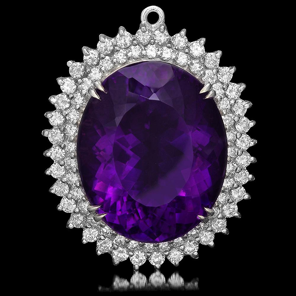 14K WHITE GOLD 20.00CT AMETHYST 3.00CT DIAMOND PENDANT (1 of 4)