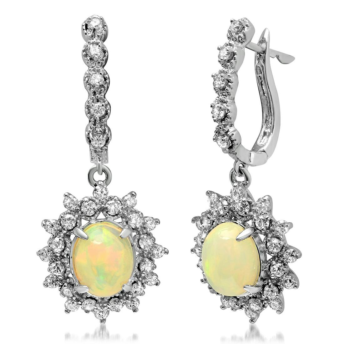 14K WHITE GOLD 2.62CT OPAL 1.65CT DIAMOND EARRINGS (1 of 1)
