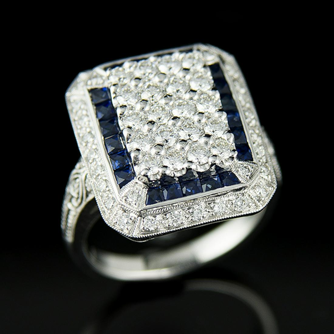18K WHITE GOLD 1.40CT SAPPHIRE 1.38CT DIAMOND RING (1 of 5)