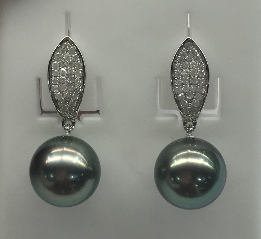 14KT WG 10-11MM TAHITIAN & DIAMOND EARRING: 14KT WG 10-11MM TAHITIAN & DIAMOND EARRING / REF: E-4472WA