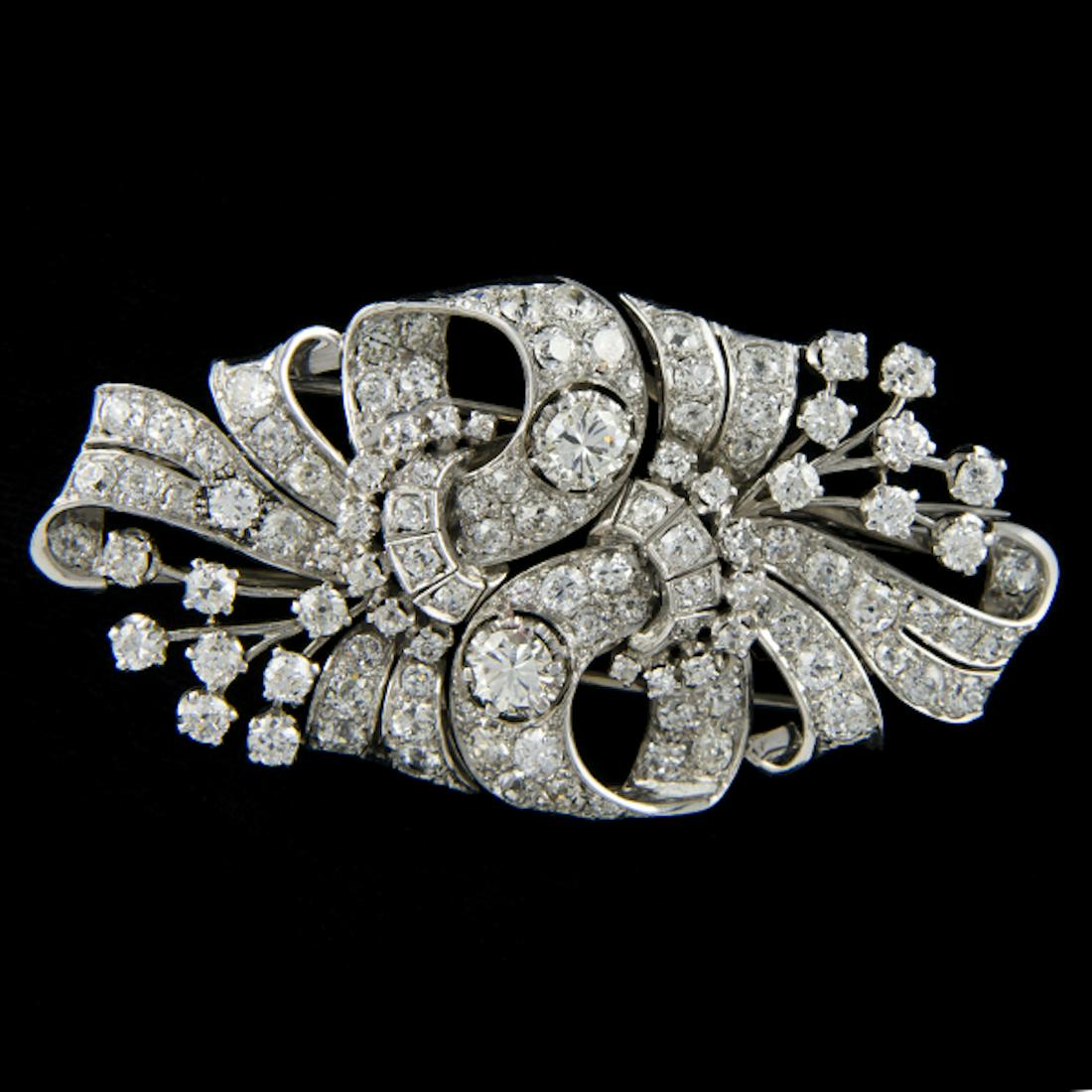 PLATINUM 14.30CT DIAMOND VINTAGE BROCHE (1 of 5)