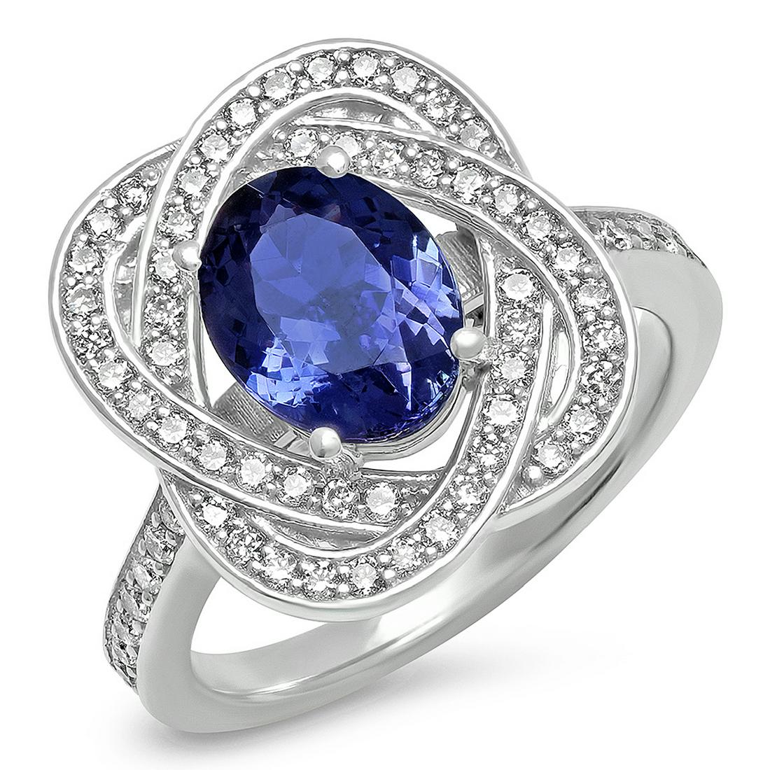 14K WHITE GOLD 1.90CT TANZANITE 0.80CT DIAMOND RING (1 of 3)