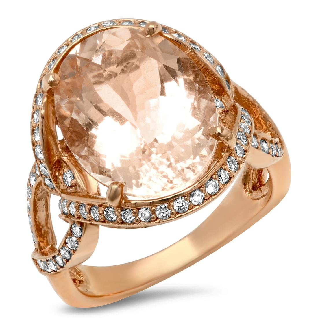 14K YELLOW GOLD 7.29CT MORGANITE 0.95CT DIAMOND RING (1 of 2)