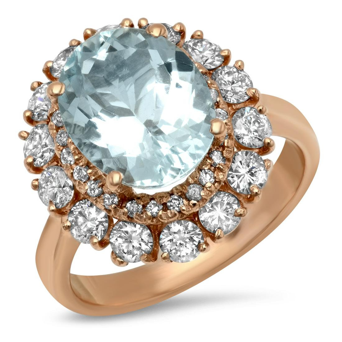 14K YELLOW GOLD 5.00CT AQUAMARINE 1.68CT DIAMOND RING (1 of 2)