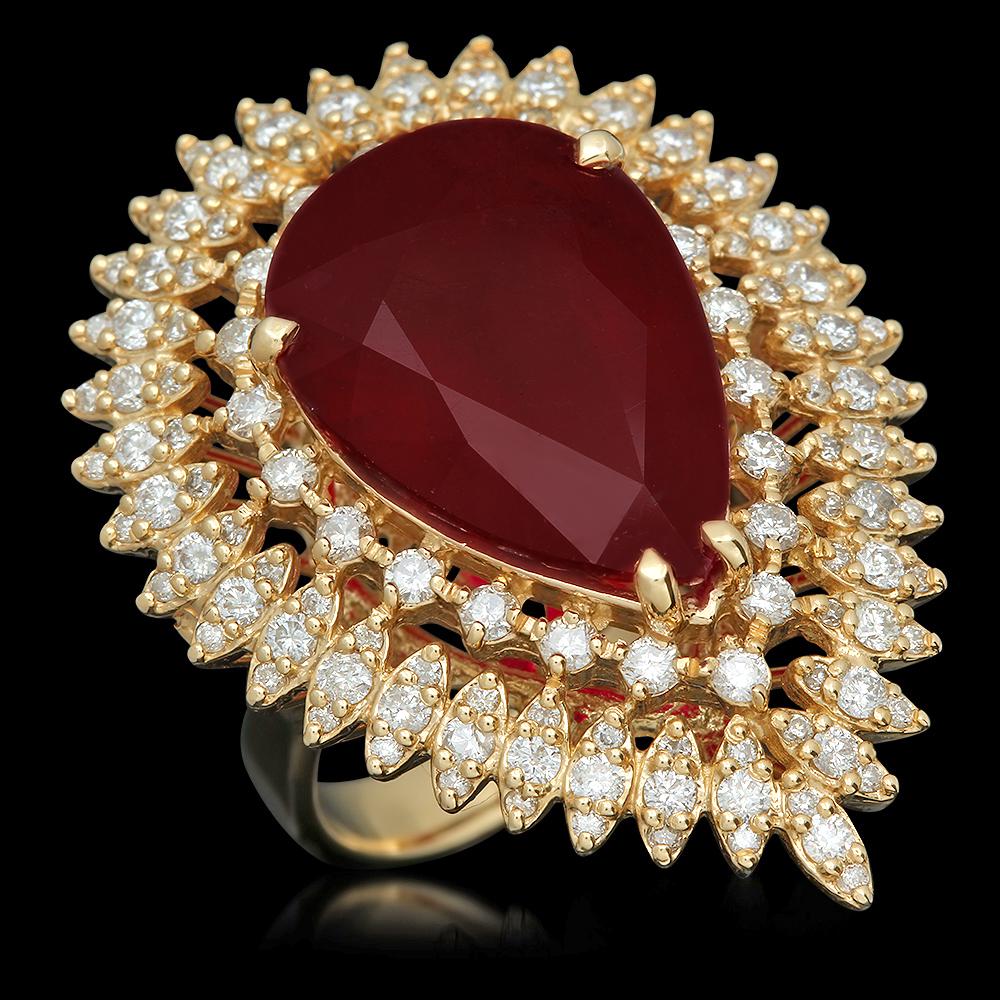 14K YELLOW GOLD 7.00CT RUBY 3.00CT DIAMOND RING (1 of 5)