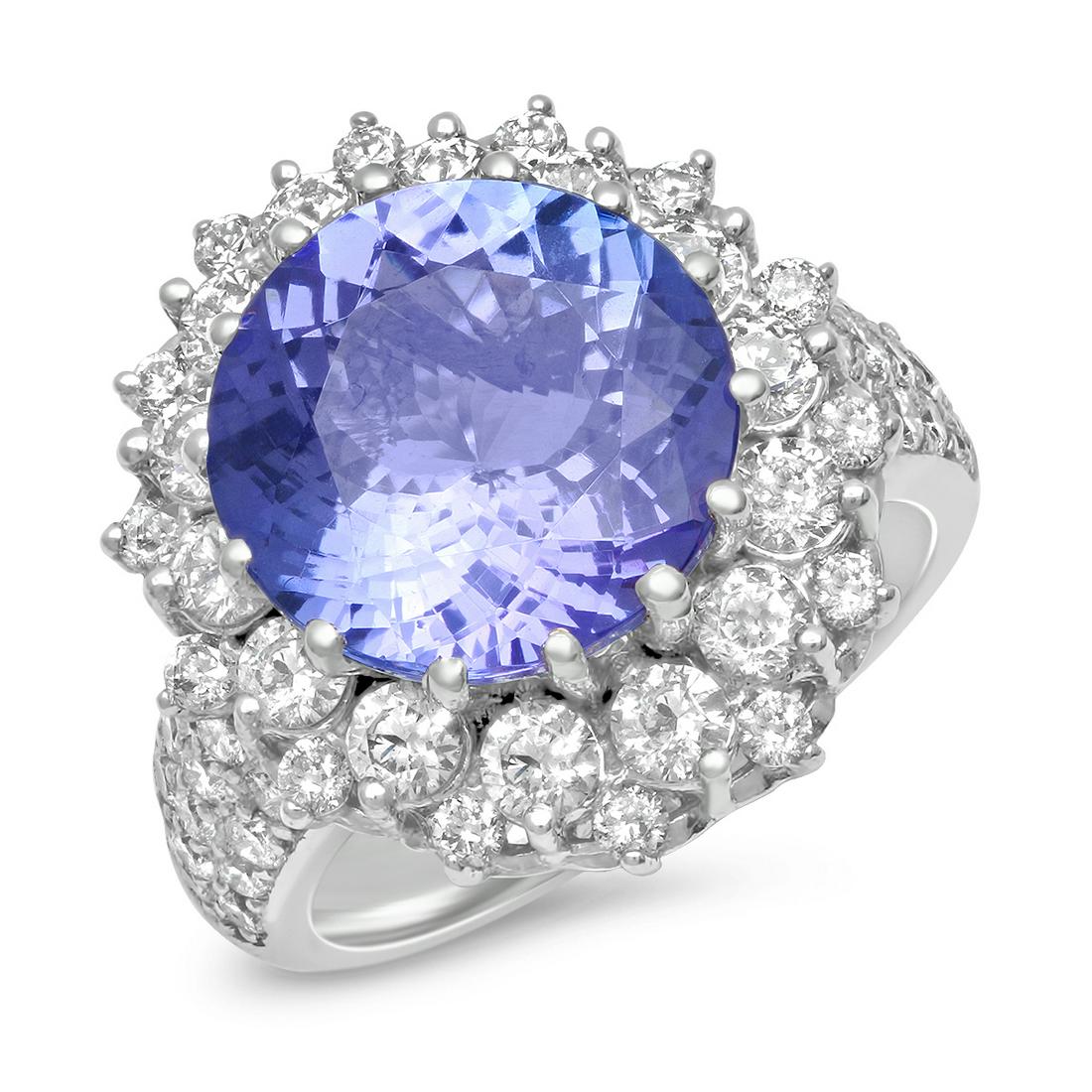 14K WHITE GOLD 6.20CT TANZANITE 2.05CT DIAMOND RING (1 of 2)