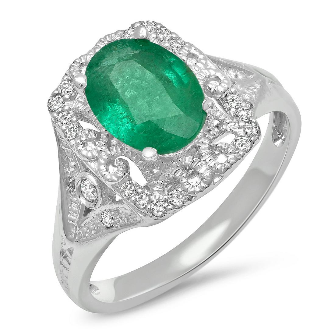14K WHITE GOLD 1.37CT EMERALD 0.30CTG DIAMOND RING (1 of 2)