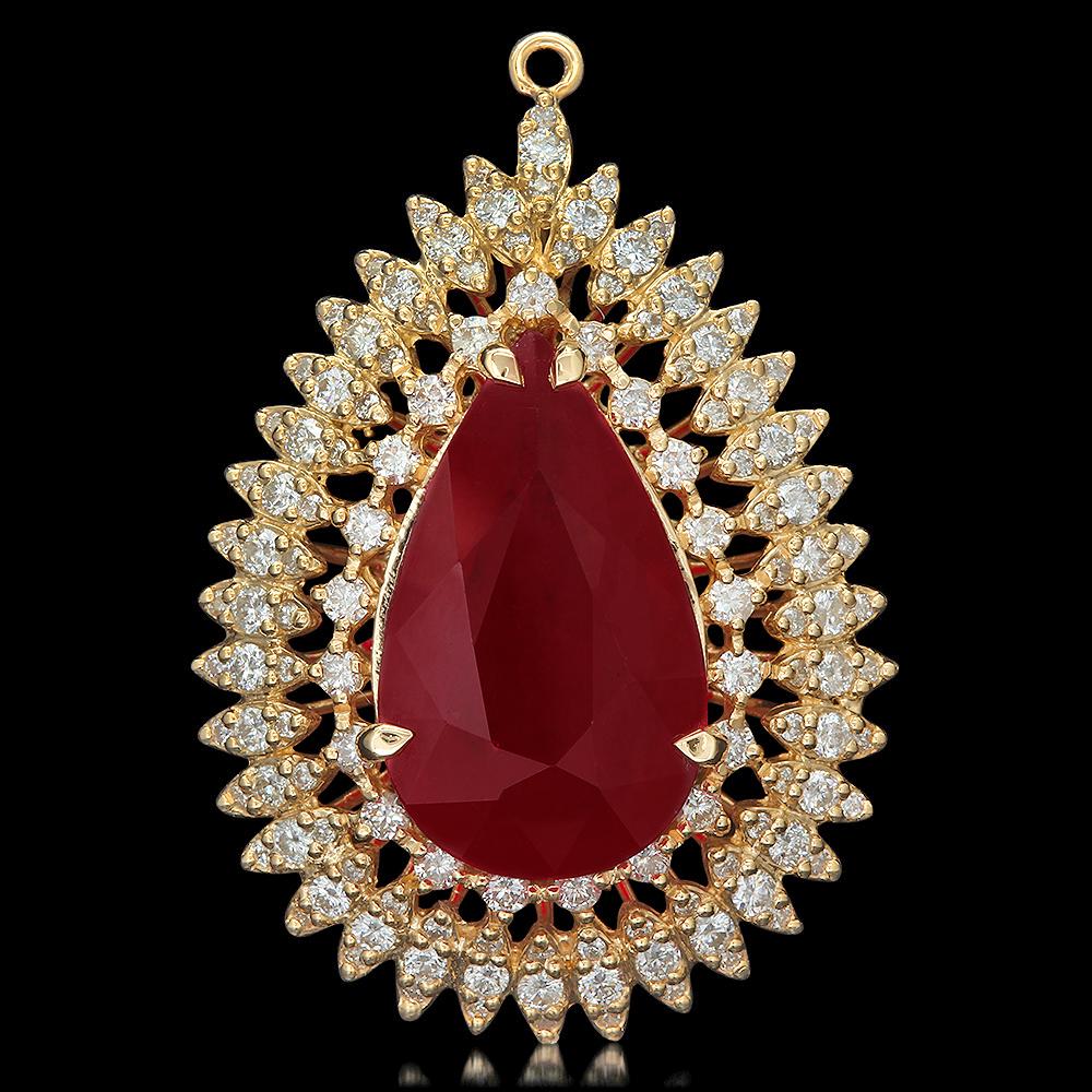 14K YELLOW GOLD 7.00CT RUBY 3.00CT DIAMOND PENDANT (1 of 4)