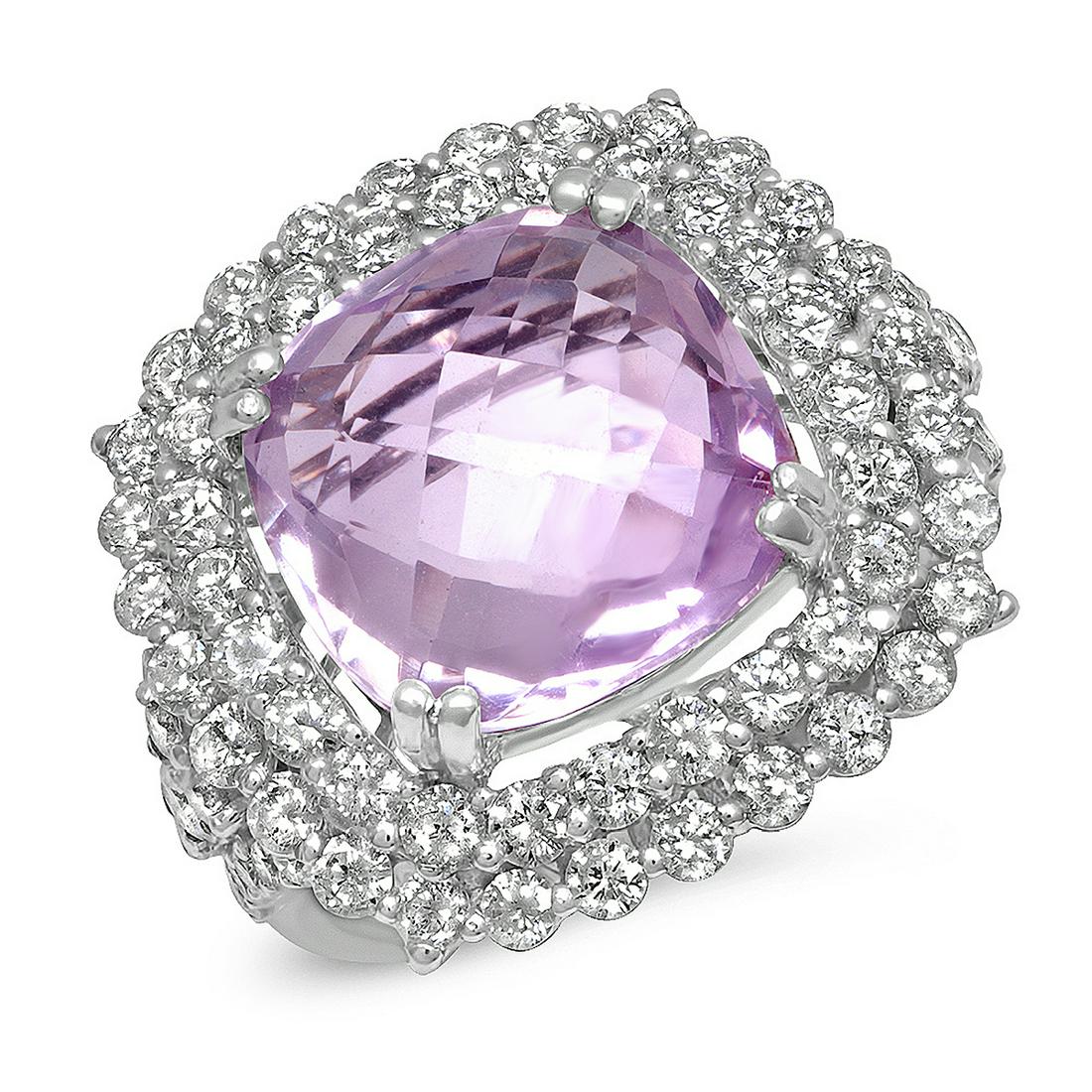 18K WHITE GOLD 8.5CT KUNZITE 3.20CT DIAMOND RING (1 of 3)