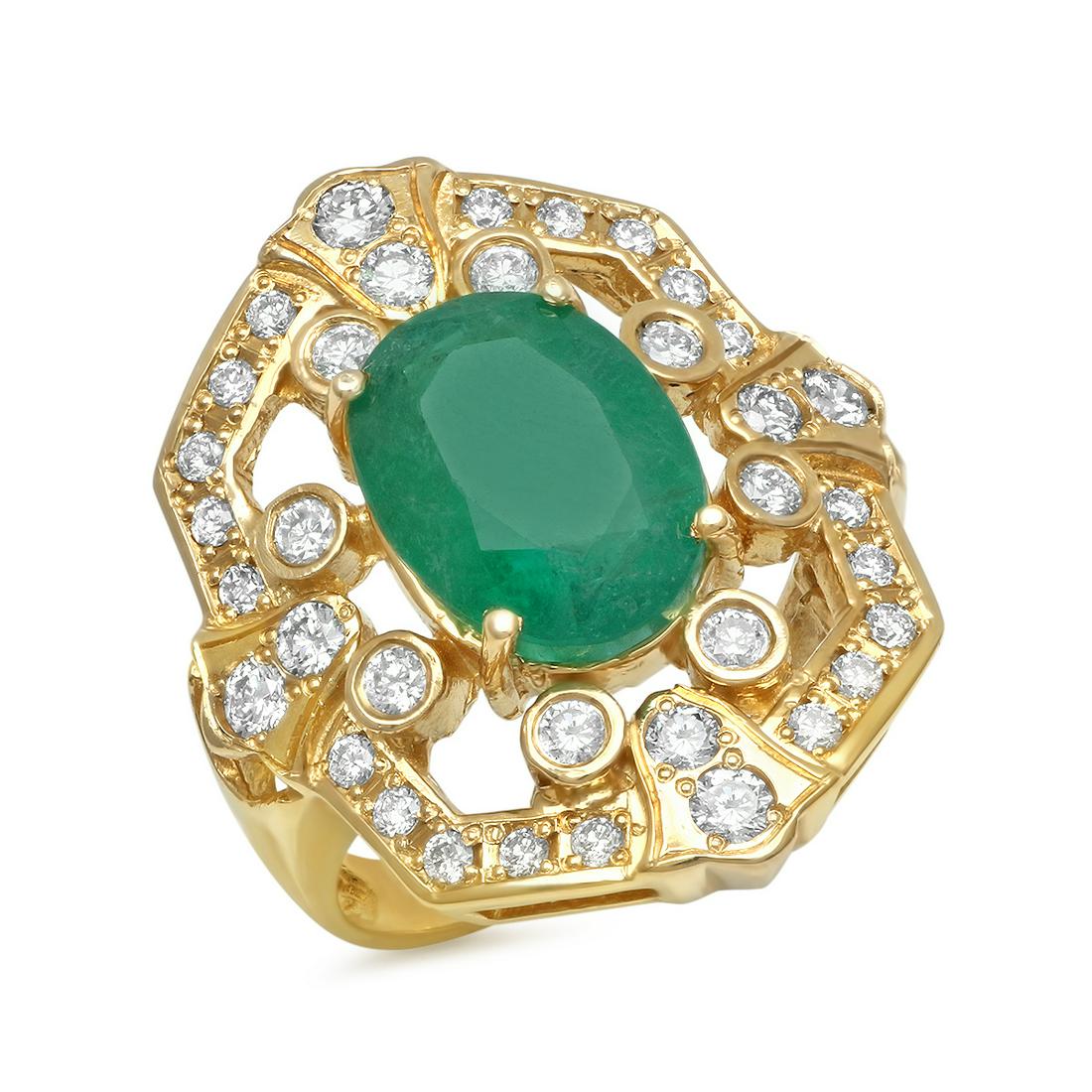 14K YELLOW GOLD 4.50CT EMERALD 1.55CT DIAMOND RING (1 of 2)