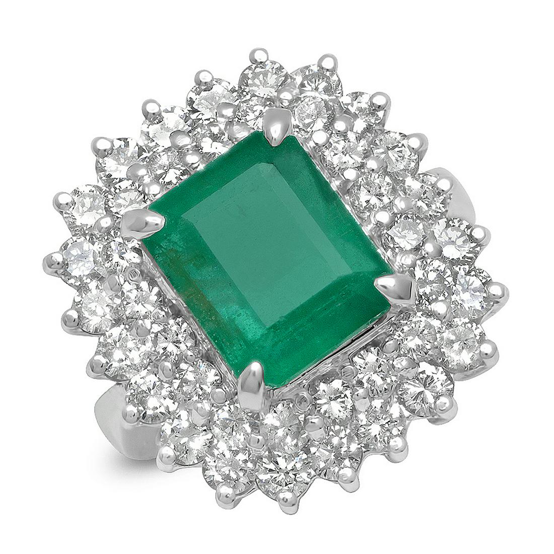 14K WHITE GOLD 5.96CT EMERALD 3.10CT DIAMOND RING (1 of 3)