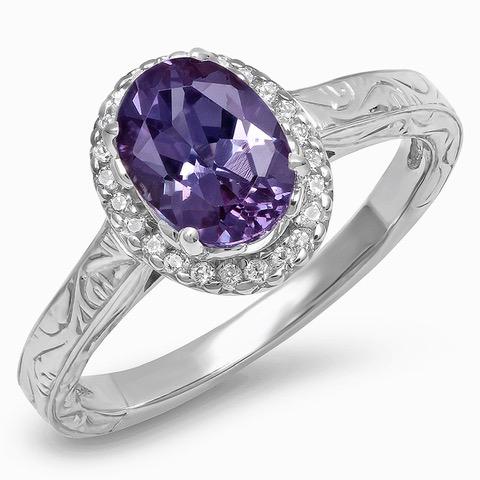 14K WHITE GOLD 2.00CT AMETHYST 0.25CT DIAMOND RING (1 of 2)