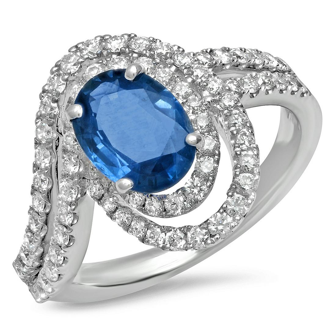 18K WHITE GOLD 1.40CT SAPPHIRE 0.69CT DIAMOND RING (1 of 2)
