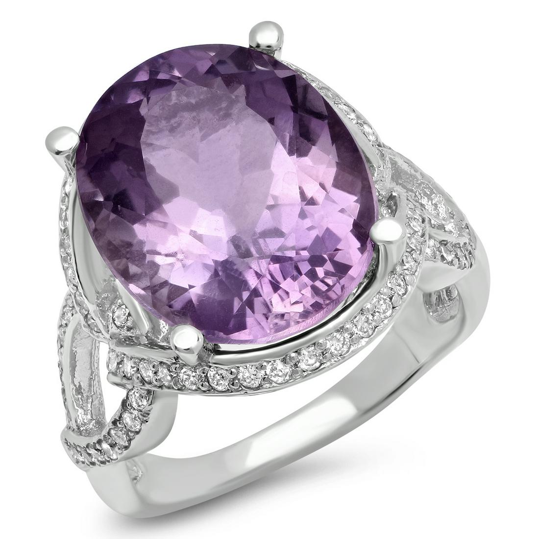 14 WHITE GOLD 10.00CT AMETHYST 1.05CT DIAMOND RING (1 of 2)