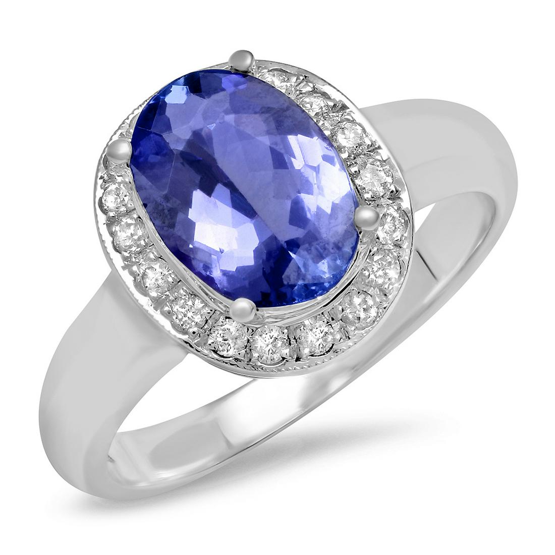 18K WHITE GOLD 2.25CT TANZANITE .20CT DIAMOND RING (1 of 2)