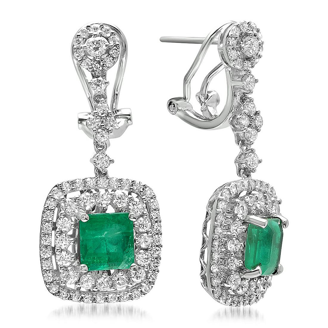 18K WHITE GOLD 1.90CT EMERALD 2.20CT DIAMOND EARRINGS (1 of 2)