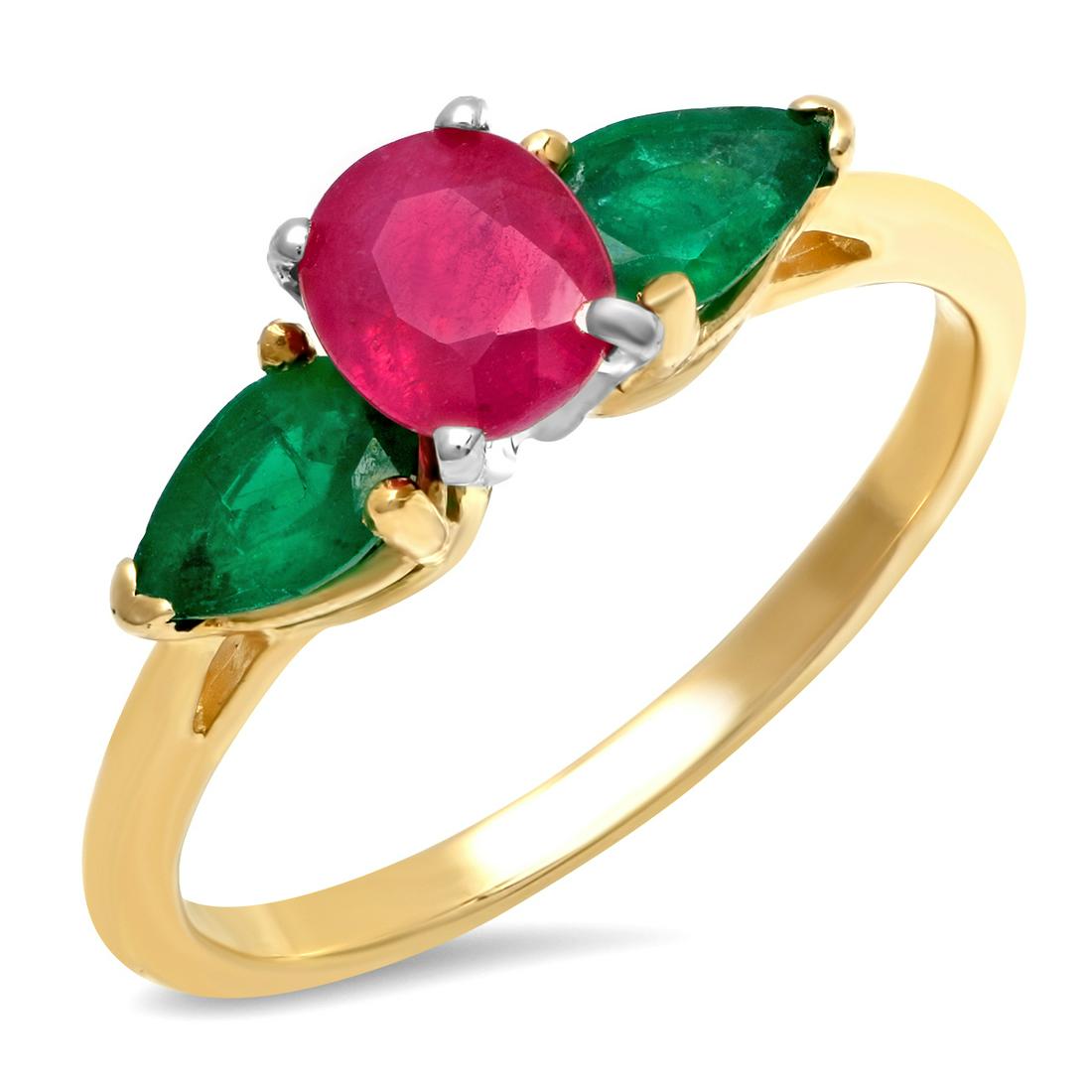 14K YELLOW GOLD 1.00CT RUBY 1.00CT EMERALD RING (1 of 2)