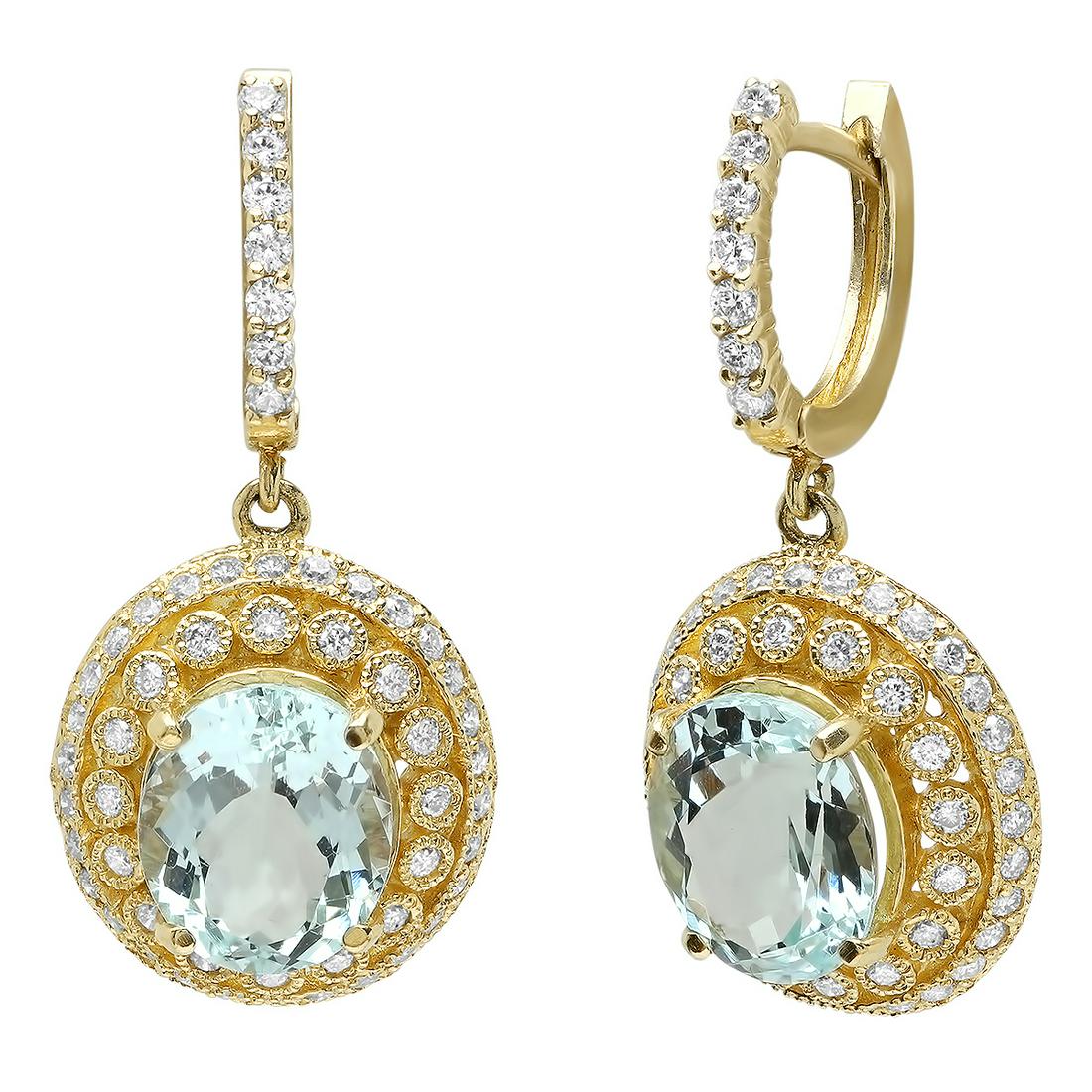 14K YELLOW GOLD 8.00CT AQUAMARINE 2.00CT DIAMOND EARRINGS (1 of 2)